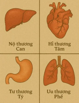 Nộ thương Can, hỉ thương Tâm, tư thương Tỳ, ưu thương Phế, khủng thương Thận