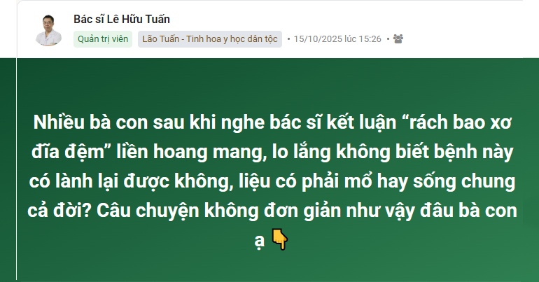 Rách bao xơ đĩa đệm: Có tự lành được không và làm sao để ổn định? - Bác ...