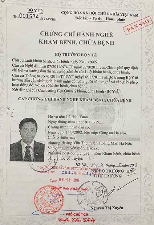 Chứng chỉ hành nghề bác sĩ Lê Hữu Tuấn Chứng chỉ hành nghề bác sĩ Lê Hữu Tuấn
