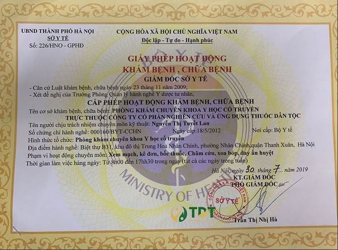Giấy phép hoạt động Trung tâm Thuốc dân tộc cơ sở Hà Nội Giấy phép hoạt động Trung tâm Thuốc dân tộc cơ sở Hà Nội