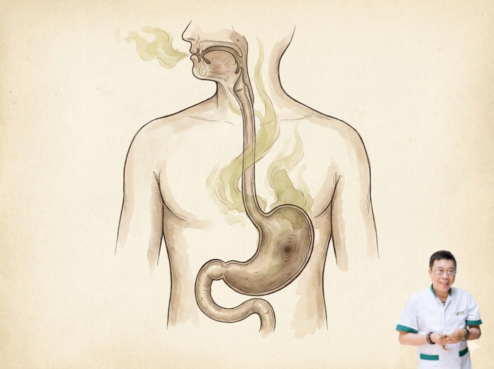 Đau bụng âm ỉ ợ hơi kèm hôi miệng