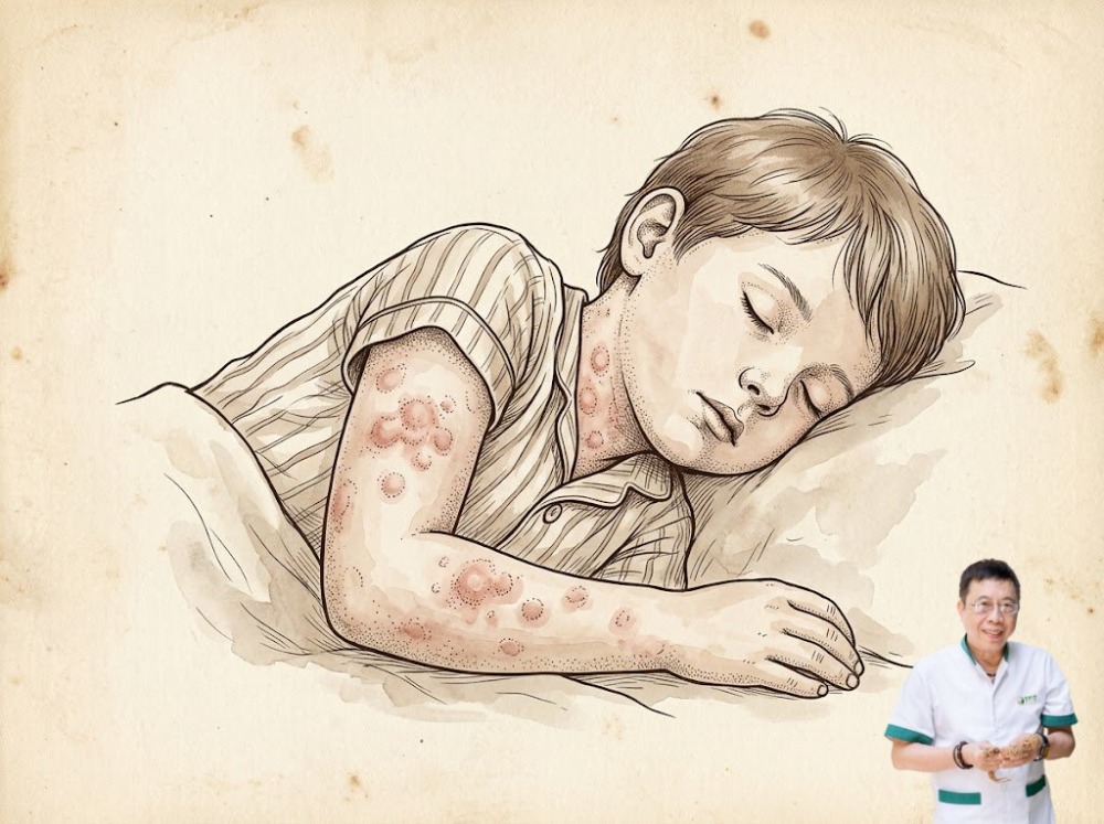 Trẻ bị nổi mề đay về đêm